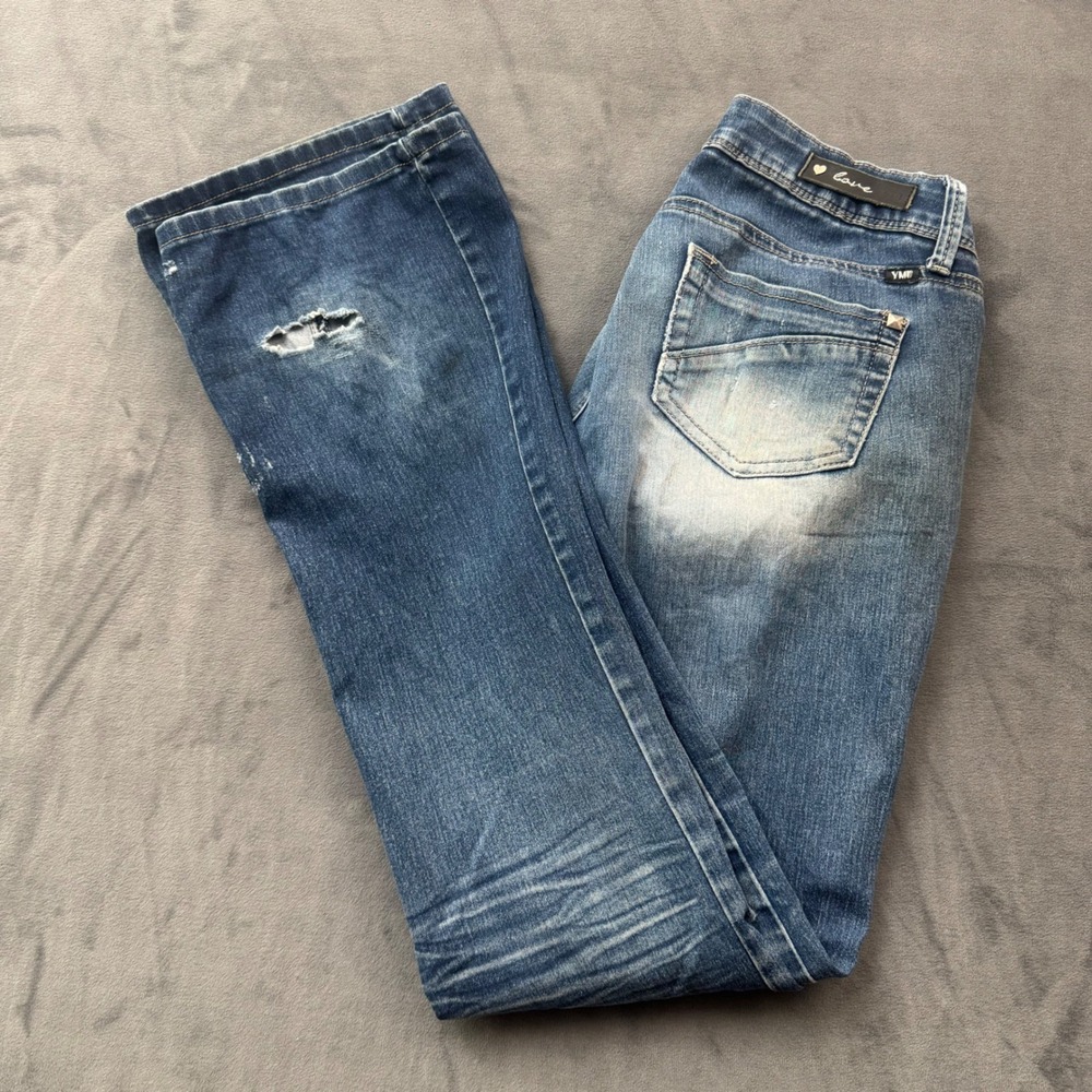 YMI Love Jeans Womens 3 Distressed Flare Leg Medium Wash Low Rise Denim Pants